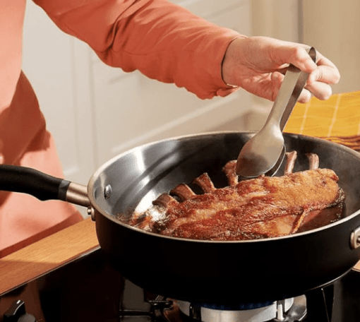Meyer Accent Series Stainless Steel Saute Pan with Silicone Handle | Steel Frying Pan | Steel Pan | Frying pan with Induction Base, 4.5 Liters, 28cm, Black - Image 3
